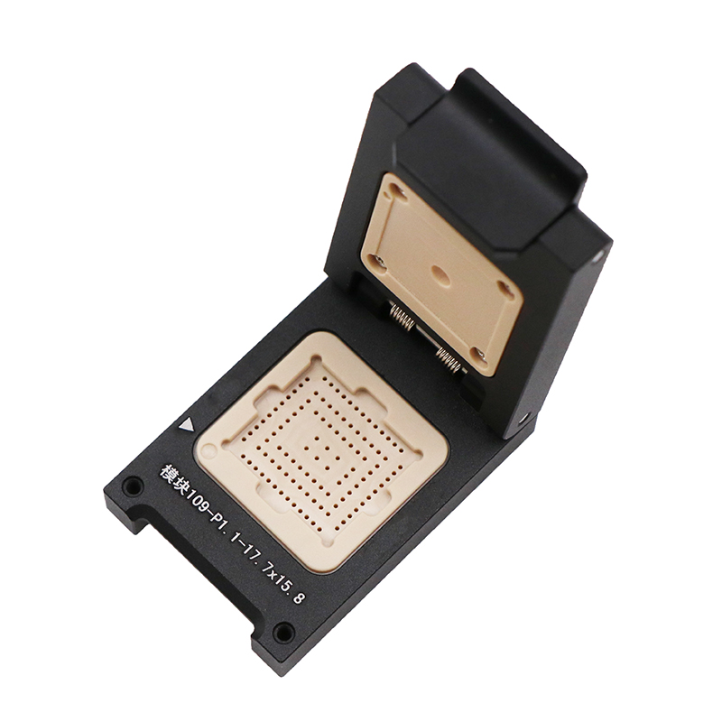 定制郵票(piào)孔模塊109pin-1.1mm-17.7x15.8mm合金翻蓋測試座